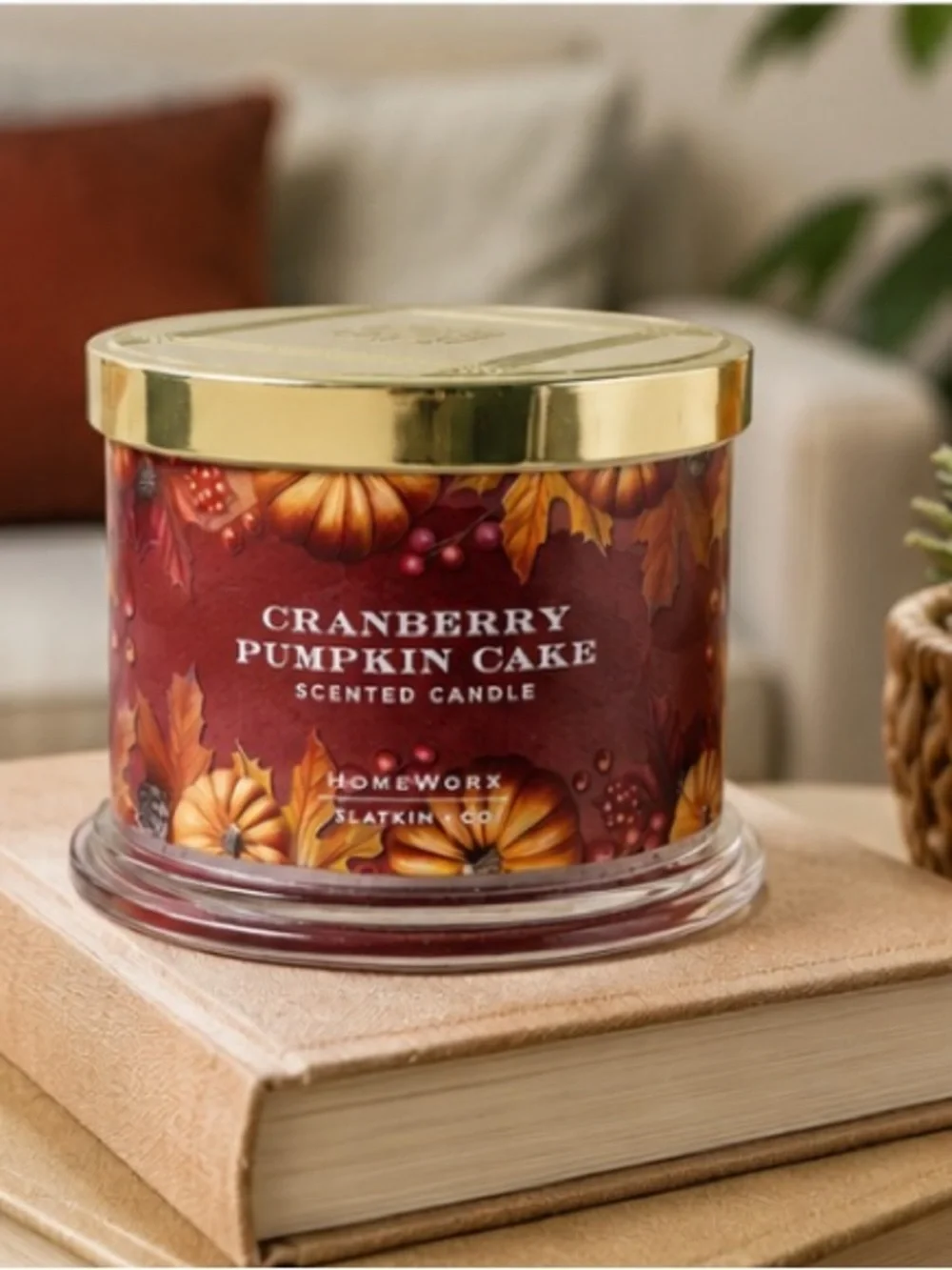 HomeWorx Slatkin & Co Cranberry Pumpkin Cake 3 Wick Candle 14 oz